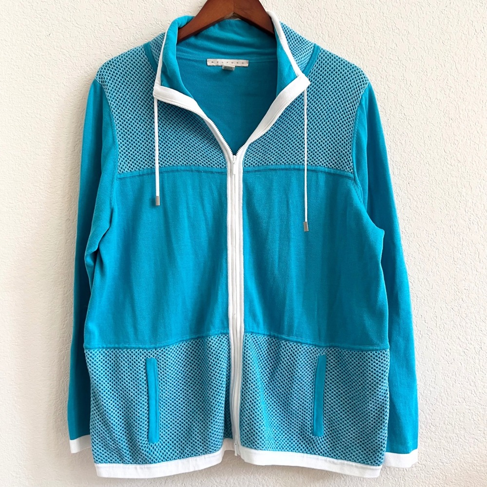 Vintage Belford Pima Cotton Blue Textured Track Jacket Full Zip‎ Size XL